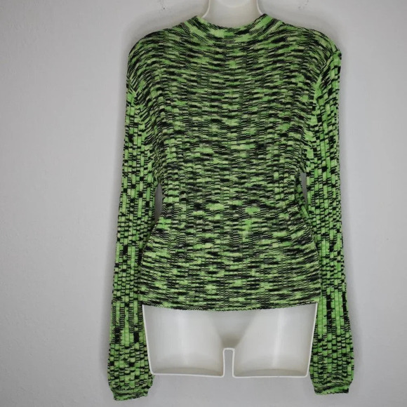 BLANK NYC Turtleneck Sweater Sz XS Balloon Sleeve Crop Neon Retro - Picture 8 of 16